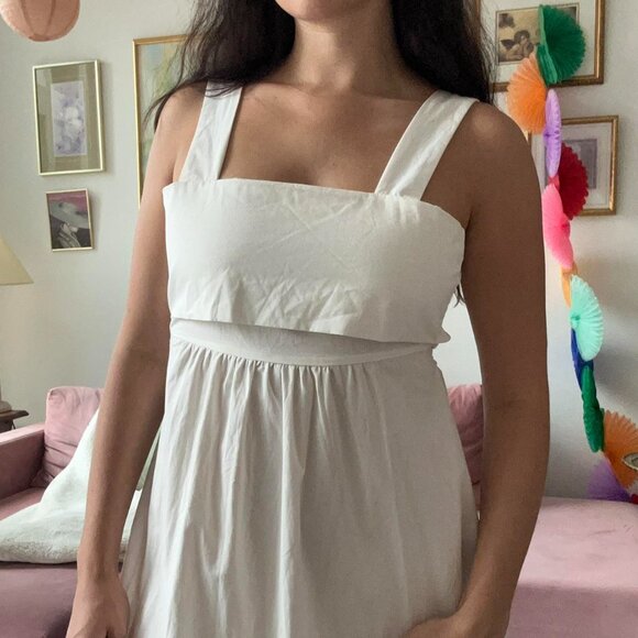 White Cotton Flowy Milk Maid Dress - Picture 2 of 5